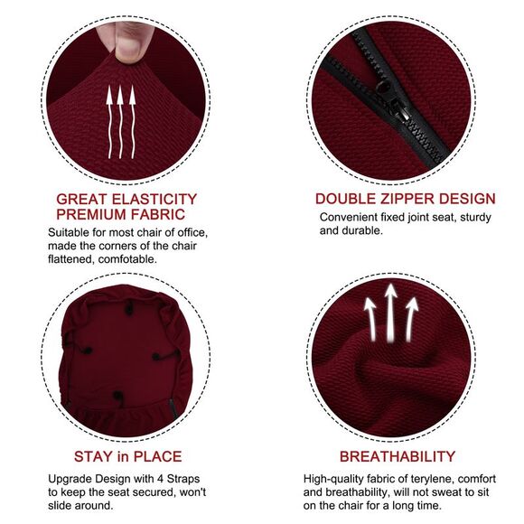 Stretch Jacquard Office Cover Swivel Chair Protector Large Burgundy - Picture 6 of 6